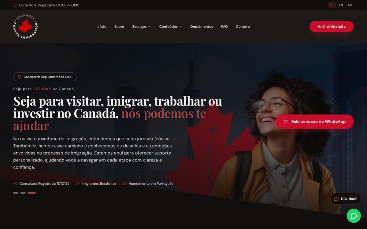 Capa do site Enchanté Canada Immigration