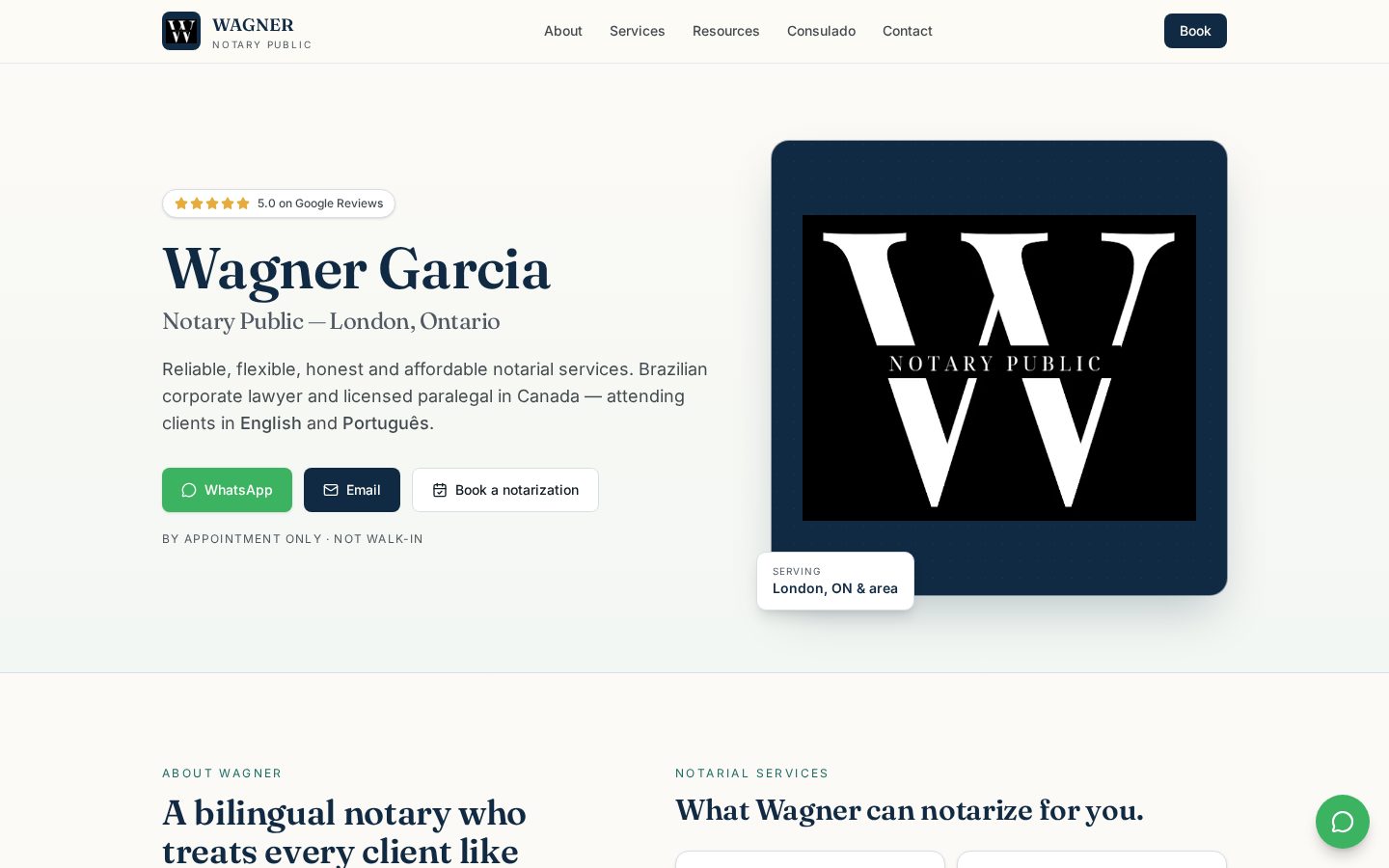 Capa do site Wagner Notary Public